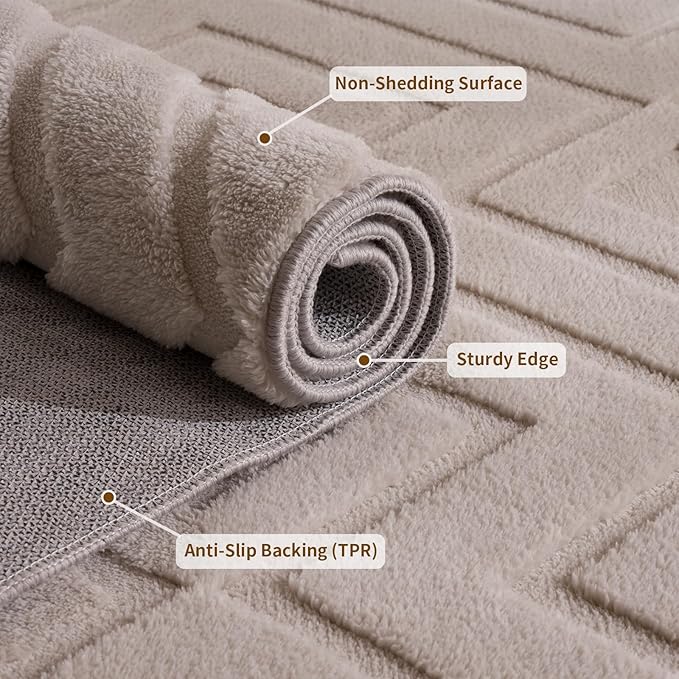 Area Rug 5X8,Washable Area Rugs with Non-Slip TPR Backing Design,FluffyFeeling,High Traffic,Durable,Easy Clean Area Rug for Entryway,Kitchen,Bathroom,Bedroom,Living Room,Grey