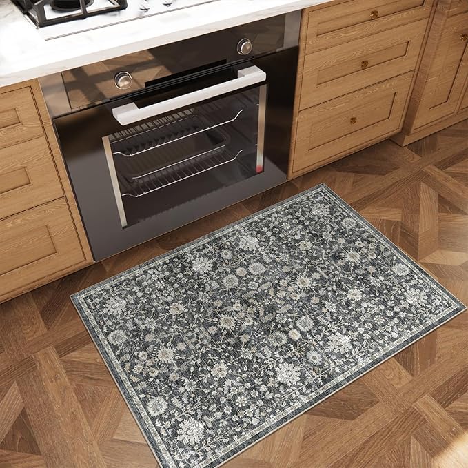 Washable 2'x3' Non Slip Rug Vintage Soft Low Pile Lightweight Boho Area Rugs for High-Traffic Areas (Entryway, Kitchen, Hallway), Farmhouse Decor