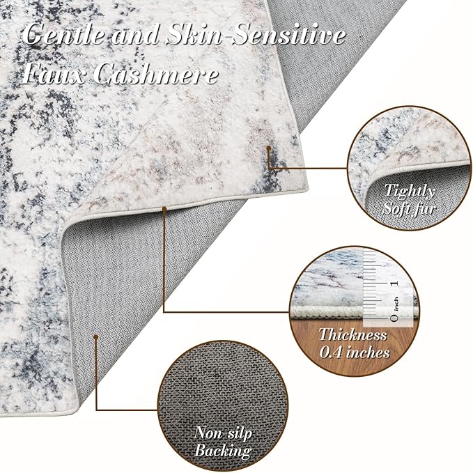 Area Rug 3×5, Vintage Boho Rug,Ultra-Soft Low Pile, Washable, Non Slip,Stain Resistant Printed Carpet for Living Room Bedrooms Playroom Office Kitchen, Blue/Abstract