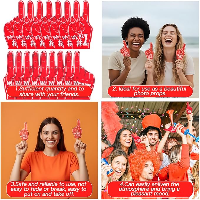 18Pcs Mini Foam Fingers for Sports-Themed Birthday, We're #1 Fan Foam Finger, Bulk Mini Foams Hand Fingers Cheerleader Gifts for Sports Events Party Supplies (Red)