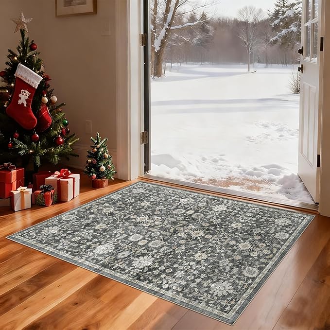 Washable 2'x3' Non Slip Rug Vintage Soft Low Pile Lightweight Boho Area Rugs for High-Traffic Areas (Entryway, Kitchen, Hallway), Farmhouse Decor