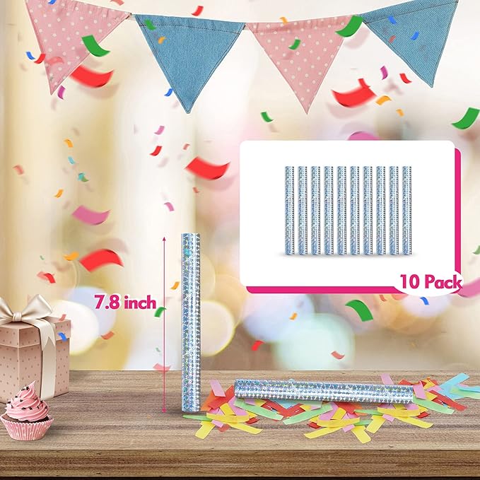 10 Pieces Colorful Confetti Sticks, Compostable Tissue Paper, Shoot Poppers, Handheld Flick Sticks for Indoor/Outdoor Weddings, Birthdays, Celebrations, Events, Party Supplies (7.8in)