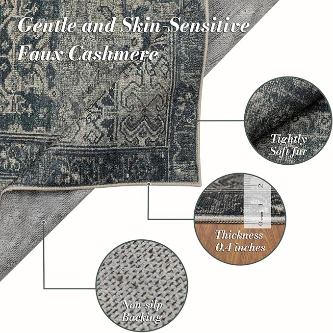 Area Rug 8×10, Large Vintage Boho Rug,Ultra-Soft Low Pile, Washable, Non Slip,Stain Resistant, Printed Carpet for Living Room Bedrooms Playroom Office Kitchen, Moss/Green