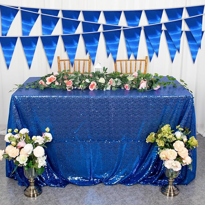 40M/130FT Blue Triangle Pennant Banner Flag Metallic Fabric Bunting Garland for Christmas Graduation Wedding Engagement Anniversary Bachelorette Birthday Bridal Shower Valentines Hen Party Supplies