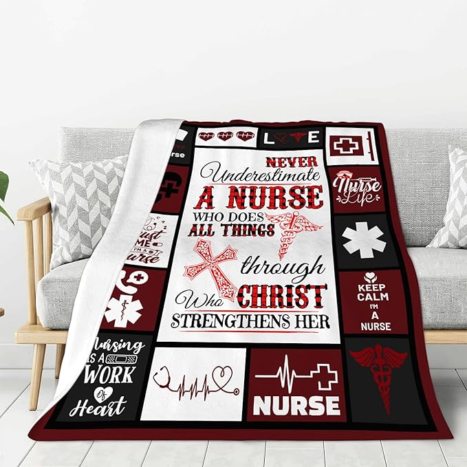 Nurse Gifts Nursing Throw Blanket Cozy Fleece Flannel Bedding LPN Rn Stuff Gifts for Women Female Girls Lover Adult Plush for Couch Sofa Bed Decor 50"X40"