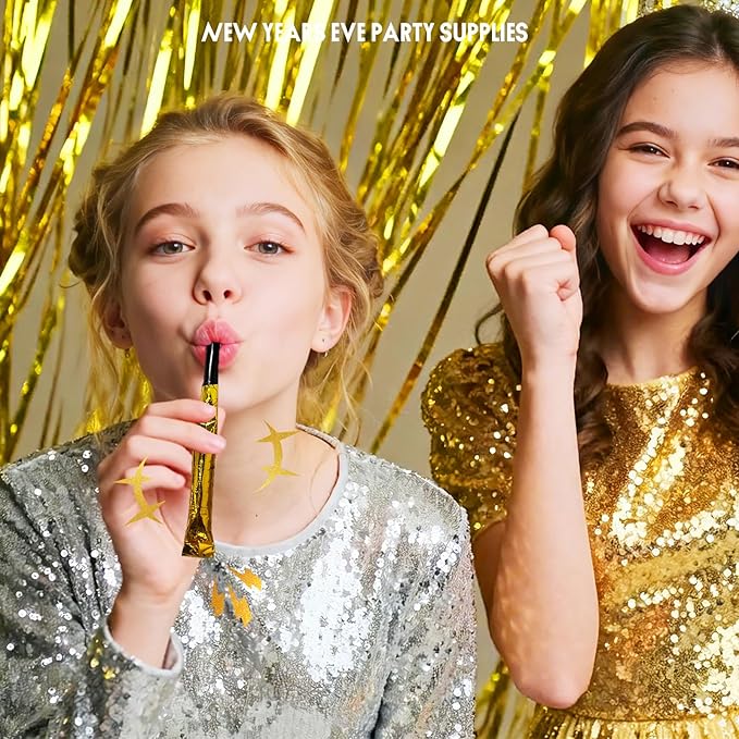 New Years Eve Party Supplies 2026-12-Pack Mini Gold Party Blowers | Extends to 9 Inches with 2.5 Inch Handle | Fun Noisemakers & Whistles for Birthday, Celebration Favors & Kids Party