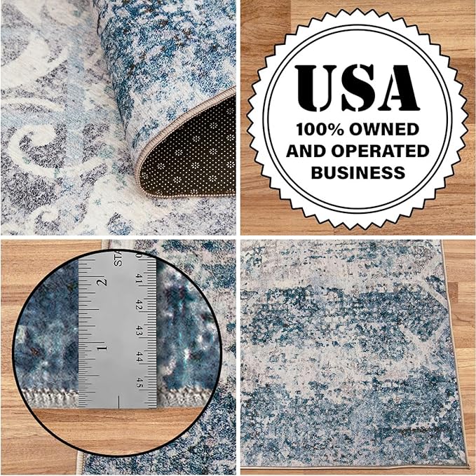 ReaLife Rugs Machine Washable Area Rug Runner - Living Room Bedroom Bathroom Kitchen Entryway Office - Padded Low Pile Stain Resistant Premium - Boho Vintage Bohemian - Blair - Grey 3' x 5'