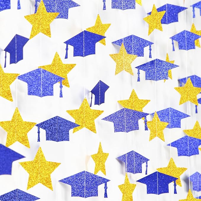 Navy-Blue Gold Graduation-2026 Class Party-Decorations - Congrats Grad Hat Star Banner Streamers Garland,Senior High School Night College Congratulations Decor Supplies Ouruola