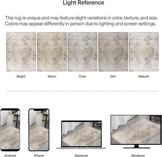 ReaLife Rugs Machine Washable Area Rug - Living Room Bedroom Bathroom Kitchen Entryway Office - Padded Crease Free Stain Resistant Premium - Boho Farmhouse Vintage- Joy- Beige Ivory - 2'x 3'