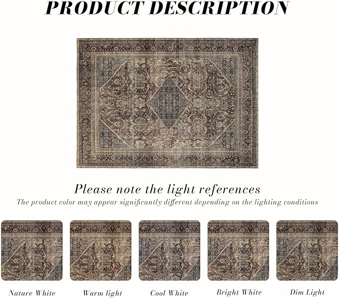 Area Rug 9×12, Large Vintage Boho Rug,Ultra-Soft Low Pile, Washable, Non Slip,Stain Resistant, Printed Carpet for Living Room Bedrooms Playroom Office Kitchen,Oat/Antiquity