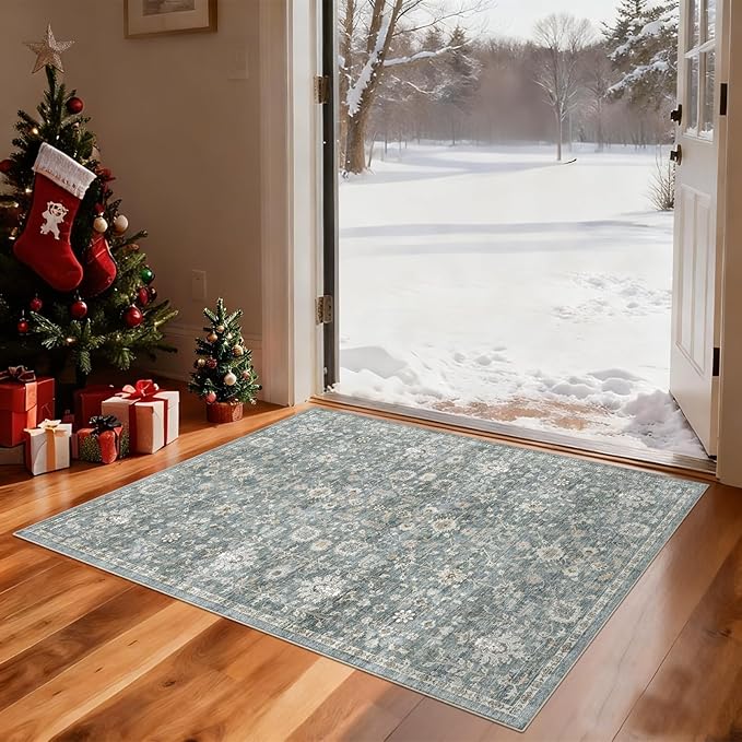 Washable 2'x3' Non Slip Rug Vintage Soft Low Pile Lightweight Boho Area Rugs for High-Traffic Areas (Entryway, Kitchen, Hallway), Farmhouse Decor