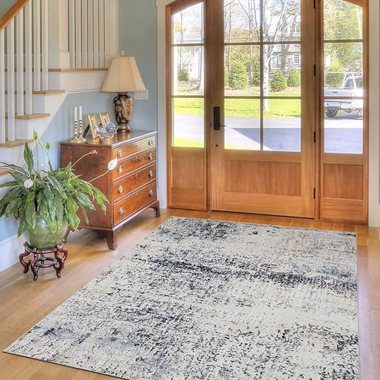 Area Rug 4×6, Vintage Boho Rug,Ultra-Soft Low Pile, Washable, Non Slip,Stain Resistant Printed Carpet for Living Room Bedrooms Playroom Office Kitchen, Blue/Abstract
