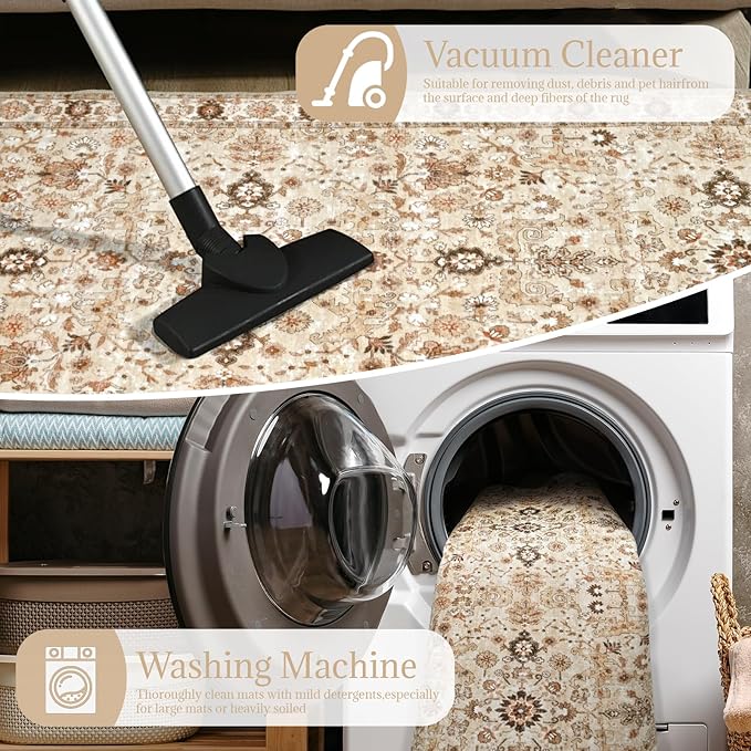 6x9 Washable Rug Vintage Fade Resistant Boho Distressed Non-Slip Indoor Large Carpet Low Pile Lightweight & High-Traffic Safe for Bedroom, Dorm, Playroom - Farmhouse Decor