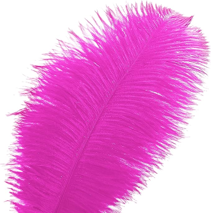 Ballinger Fuchsia Large Ostrich Feathers - 24pcs 12-14inch Hot Pink Feathers for Party Centerpieces, Flower Arrangement and Home Decor