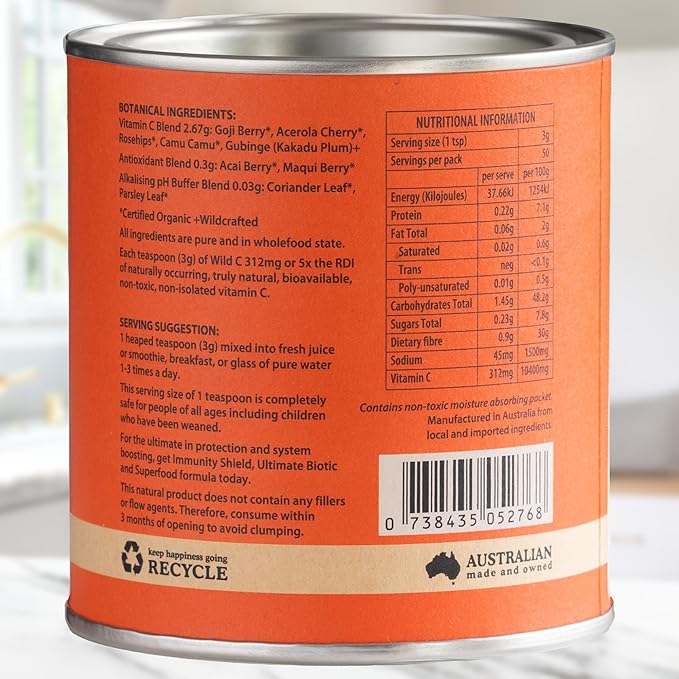 Organic Vitamin C Powder - Pure, Wild-Harvested Vitamin C, Non-Toxic and Natural, 150g Wild C