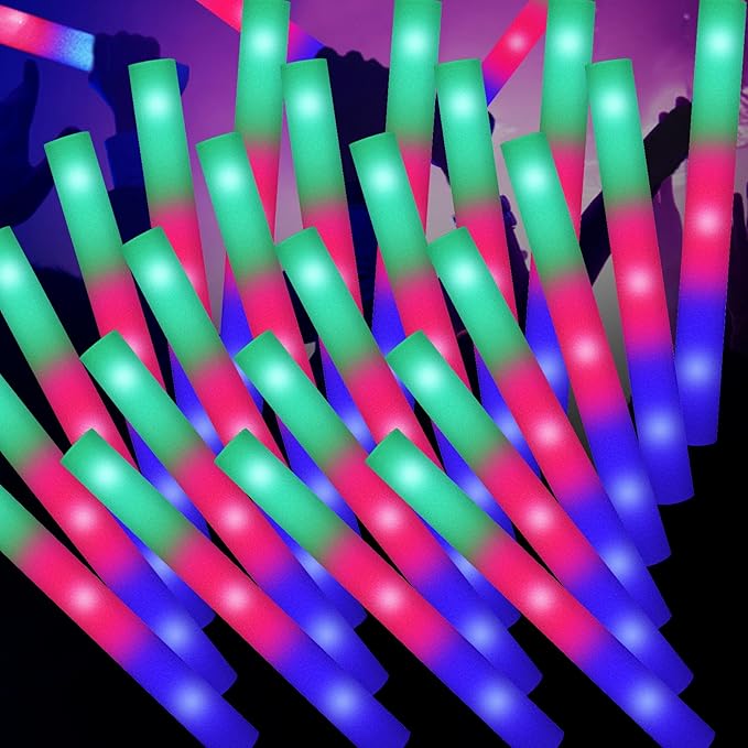 100PCS LED Foam Sticks, Foam Light Up Sticks with 3 Modes Colorful Flashing, Glow in Dark Party Supplies, Glow Stick Bulk Party Pack for Wedding, Raves, Concert, Camping, Sporting Events, Pool