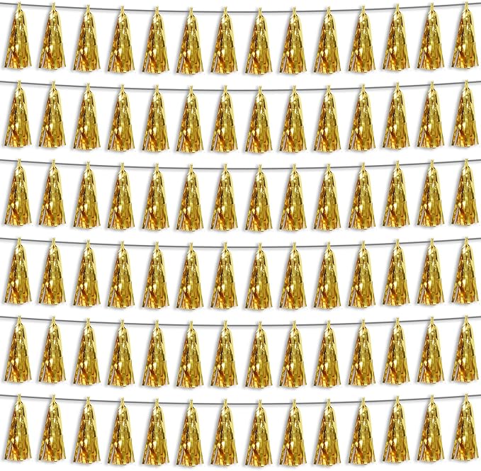 6P Gold Party Decoration Tassel Garland for Parade Floats, Bachelorette, Wedding, Birthday, Halloween, Christmas, Bridal/Baby Shower Party Decorations