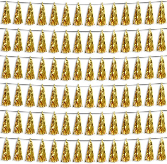 6P Gold Party Decoration Tassel Garland for Parade Floats, Bachelorette, Wedding, Birthday, Halloween, Christmas, Bridal/Baby Shower Party Decorations
