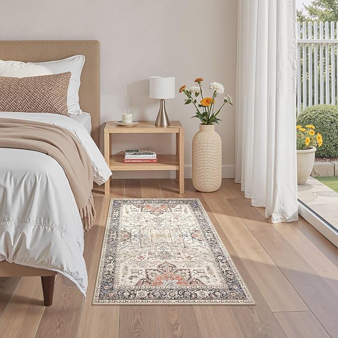 3x5 Washable Entryway Rug: Non-Slip Soft Vintage Floral Indoor Area Rug for Living Room Large Kitchen Entryway Bedroom Bedside, Door Mat Throw Carpet for Laundry Foyer Home Decor (Multi)