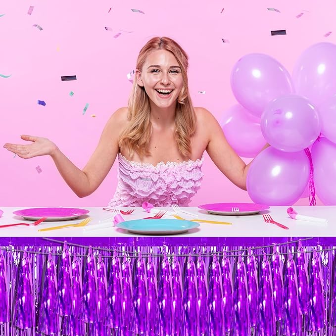 3P Purple Foil Fringe Metallic Tassel Streamers Banner Tassel Garland for Parade Floats, Bachelorette, Wedding, Birthday, Halloween, Christmas, Bridal/Baby Shower Party Decorations