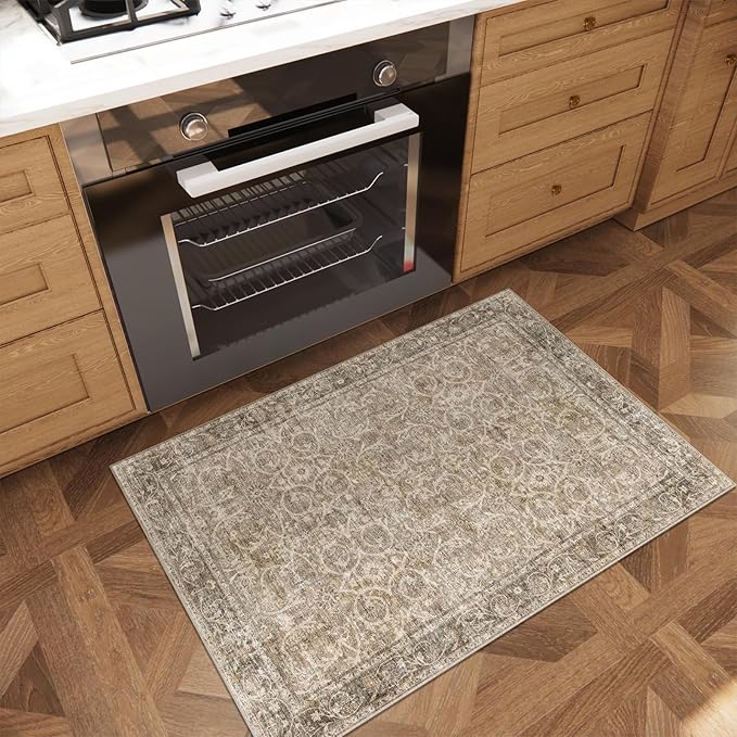 Washable 2'x3' Non Slip Rug Vintage Soft Low Pile Lightweight Boho Area Rugs for High-Traffic Areas (Entryway, Kitchen, Hallway), Farmhouse Decor