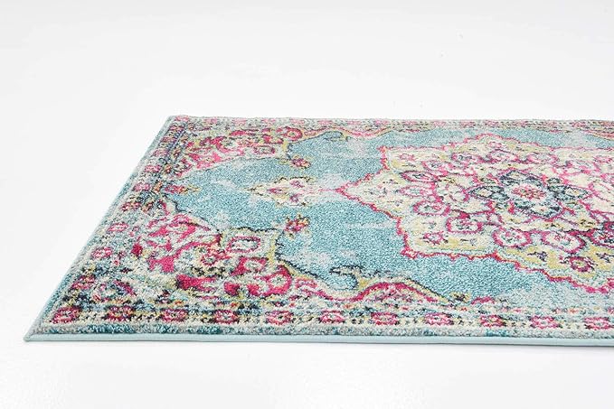 Unique Loom Medici Collection Floral Medallion Traditional Vintage Light Blue Area Rug (3' 3 x 5' 3)