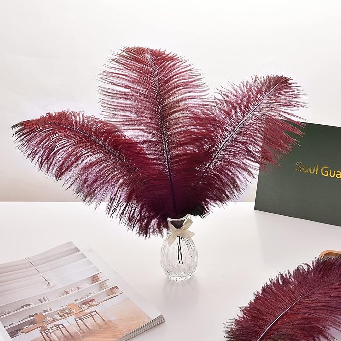 Ballinger Burgundy Ostrich Feathers Bulk - 24Pcs 10-12inch Feathers for Party Centerpieces, Flower Arrangement and Home Decor