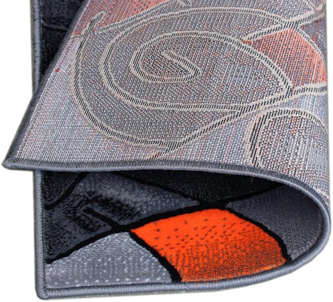 Masada Rugs, Modern Contemporary Area Rug Mat, Orange Grey Black (2 Feet X 3 Feet) Mat