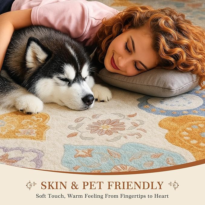 EnHomee Washable Area Rugs 4x6, Soft Area Rug for Living Room Bedroom, Boho Non Slip Low Pile Stain Resistant Washable Rug Large Carpet for Dining Room,Easy to Clean Living Room Rug, Colorful