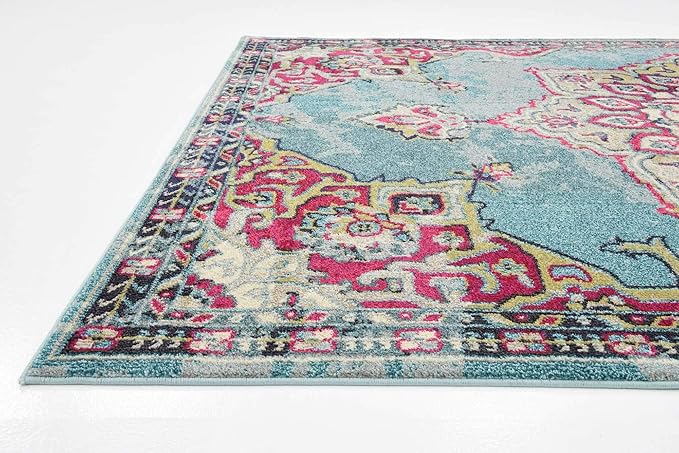 Unique Loom Medici Collection Floral Medallion Traditional Vintage Light Blue Area Rug (7' 0 x 10' 0)