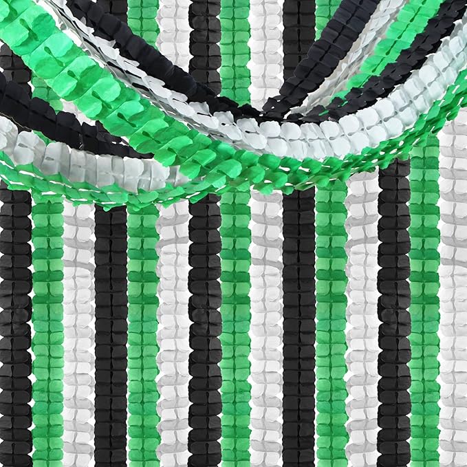 Black Green-Silver Party-Decorations Streamers Garland - 12pcs Graduation 2025 4-Leaf Clover Paper Streamer, Soccer Party Supplies Wedding Men Boys Birthday Baby Bridal Shower Banners Decor Ouruola