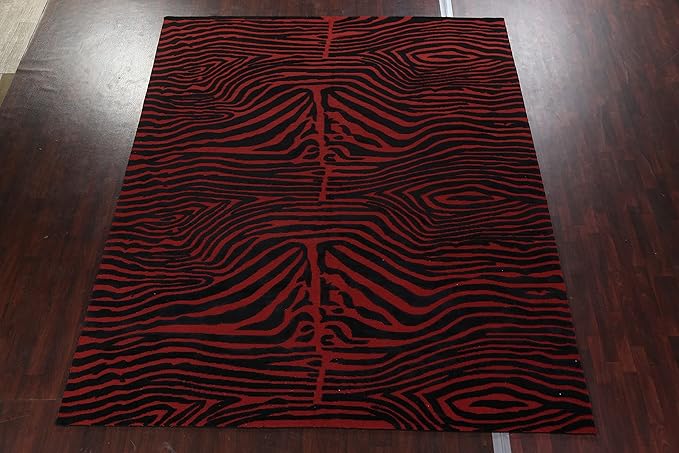 Rug Source Modern Collection 10x12 Nepalese Area Rug, Hand Knotted Red Contemporary Rug, Oriental 100% Wool Carpet for Bedroom, Living Room, Dining Room