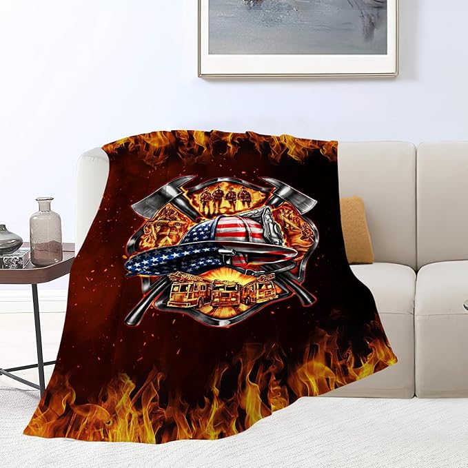 Firefighter Blanket, Fire Fighter Throw Blankets, Fireman Gifts for Men Firefighters Lover Women Boys Girls Adult Cozy Fleece Flannel Bedding Stuff Plush for Couch Sofa Bed Decor 60"X50"