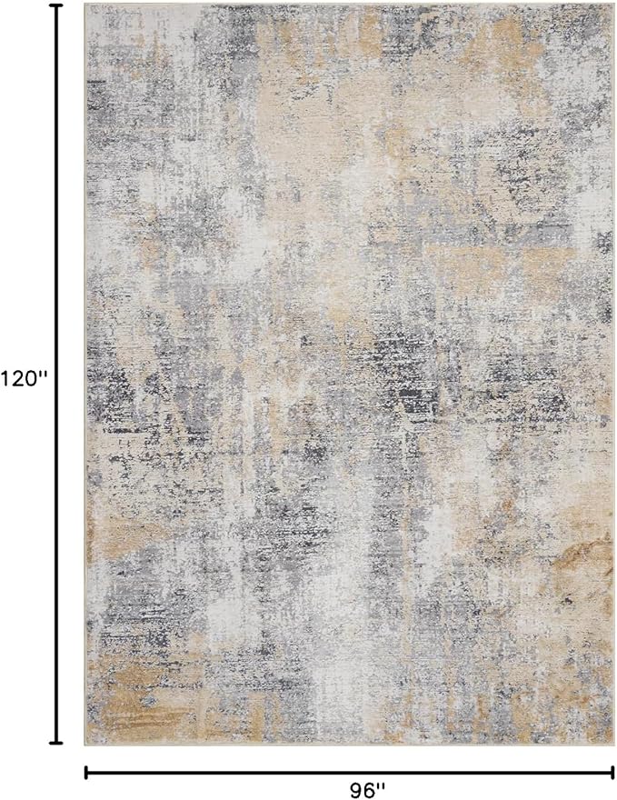 Area Rug 8×10, Large Vintage Boho Rug,Ultra-Soft Low Pile, Washable, Non Slip,Stain Resistant, Printed Carpet for Living Room Bedrooms Playroom Office Kitchen, Gold/Grey