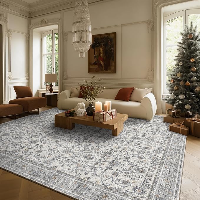 8x10 Washable Area Rugs Ultral Soft Non-Slip Stain Resistant Vintage Boho Large Carpet for High-Traffic Living Room & Dining Room