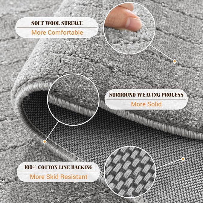 Shilucheng Wool Rug 4.7x7 Non-Slip, Blend 80% Wool and 20% Cotton Rugs for Living Room, Bedroom, Dinning Room, Soft Durable Cotton Backing Modern Area Rug (Gray/White)