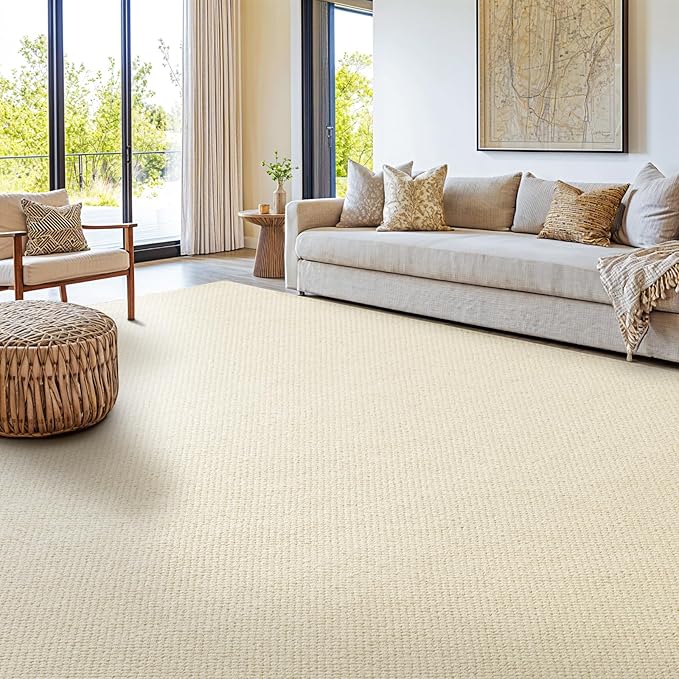 Shilucheng Wool Rug 8x10 Non-Slip, Blend 80% Wool and 20% Cotton Rugs for Living Room, Bedroom, Dinning Room, Soft Durable Cotton Backing Modern Area Rug (Beige)