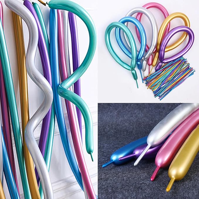260 Long Balloons 108 Pcs Metallic Long Skinny Balloons 12 Per Color 9 Shimmery Colors for Twisting Animals Clown Long Balloon Supplies Elegant Garland Arch Wedding Birthday Party Decorations