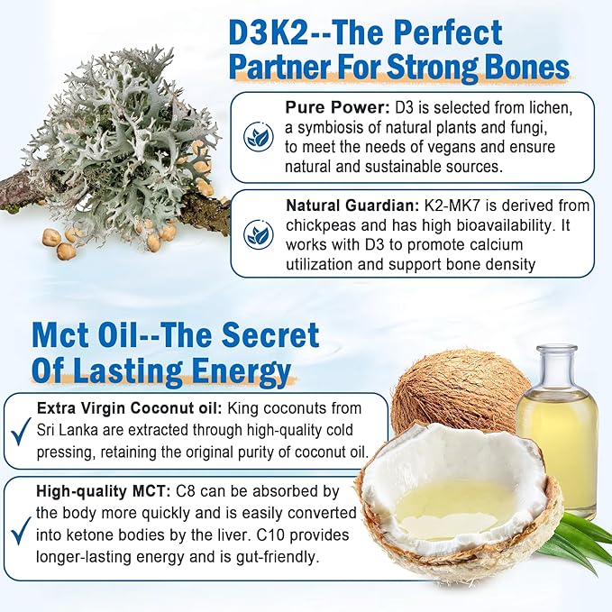 Vegan Omega 3 Gummies 1280mg + Vitamin D3 K2 (MK7), Omega 3 Fish Oil Alternative for Adults, w/Algae EPA 600mg & DHA 400mg, MCT Oil - No Fish Taste - for Brain, Eye, Immune Health, Sugar Free, 2 Pack