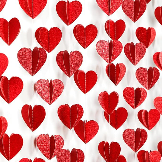 Party-Decorations Red Heart Garland - 39Ft 3D Special Night Galentines Hanging Paper Streamers Banner,Baby Girl Birthday Bachelorette Engagement Mohters Brunch Decor Ouruola