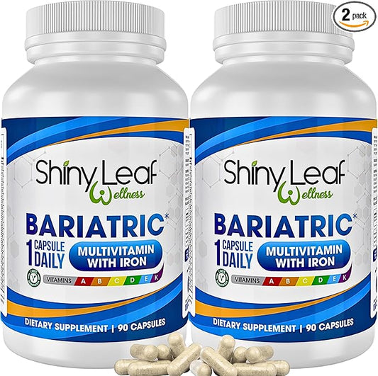 Shiny Leaf Bariatric Multivitamin with Iron - 45 mg for Gastric Bypass, Sleeve Gastrectomy, Roux-en-Y, Duodenal Switch - 22 Vitamins & Minerals, ASMBS Compliant, Vegetarian, Made in USA, GMP, 180 Ct.