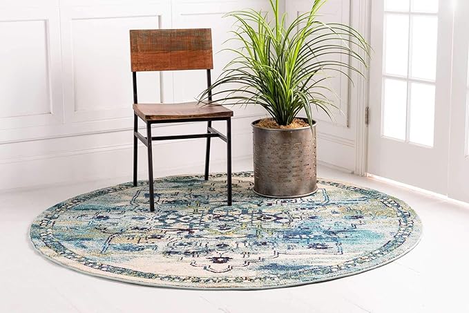 Unique Loom Medici Collection Traditional Medallion Floral Vintage Blue Round Rug (3' 3 x 3' 3)