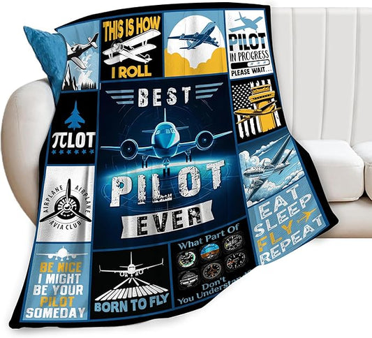 Airplane Blanket, Pilot Plane Throw Blanket, Aviation Gifts for Pilots Men Women Boys Girls Lover Adult Cozy Fleece Flannel Bedding Stuff Plush for Couch Sofa Bed Decor 80"X60"