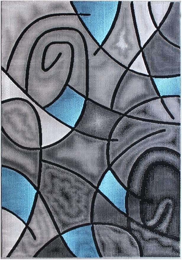 Masada Rugs, Modern Contemporary Area Rug, Blue Grey Black (8 Feet X 10 Feet)