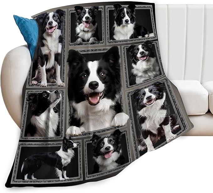 Border Collie Gifts Blanket, Dog Throw Blankets, Border Collie Gift for Boys Girls Men Women Lover Adult Cozy Fleece Flannel Bedding Stuff Animal Plush for Couch Sofa Bed Decor 60"X50"
