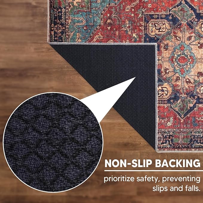 Keen Home Design 6x9 Rug - Machine Washable Area Rug with Non-Slip Backing, Ideal for Living Room, Dining Room, Bedroom - Vintage, Easy Clean, Durable, Low Pile Rug - (6' x 9')