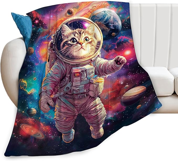 Cat Blanket, Galaxy Space Throw Blankets, Cat Gifts for Boys Girls Women Men Lover Adult Cozy Fleece Flannel Bedding Stuff Animal Plush for Couch Sofa Bed Decor 50"X40"