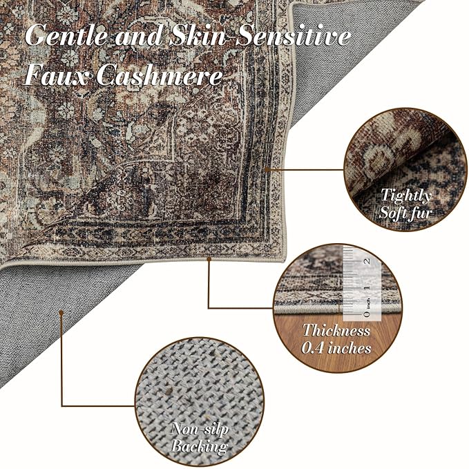 Area Rug 9×12, Large Vintage Boho Rug,Ultra-Soft Low Pile, Washable, Non Slip,Stain Resistant, Printed Carpet for Living Room Bedrooms Playroom Office Kitchen,Oat/Antiquity