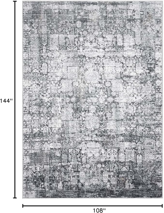 Area Rug 9×12, Large Vintage Boho Rug,Ultra-Soft Low Pile, Washable, Non Slip,Stain Resistant, Printed Carpet for Living Room Bedrooms Playroom Office Kitchen, Dark Stone