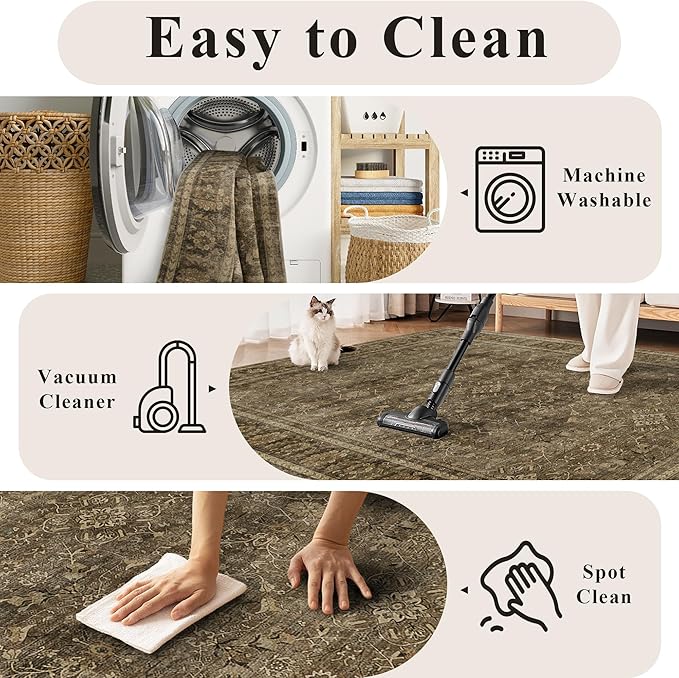 HelloTree 2x3 Entryway Rug Washable Vintage Print Door Mat Kitchen Rugs for Front Door Bedroom Living Room Entrance Small Soft Traditional Distressed Carpet Folable for Room Bedside-Brown